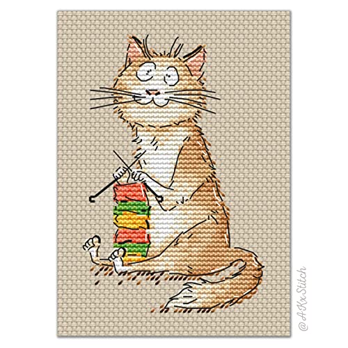 Broderie au point de croix chat amusant, un cadeau fait main unique