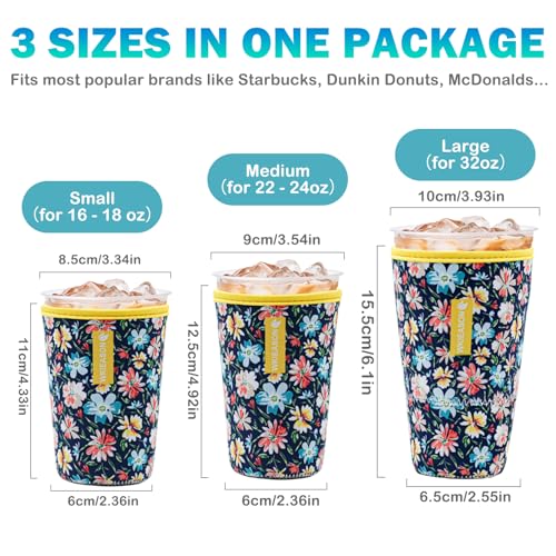 Image of WK IEASON Reusable Iced Coffee Insulator Sleeve for Cold Beverages Universal Ice Coffee Sleeve Neoprene Cold Coffee Cup Sleeves Cooler Cover 16-32OZ for Coffee Cups, McDonalds, Dunkin Donuts, More