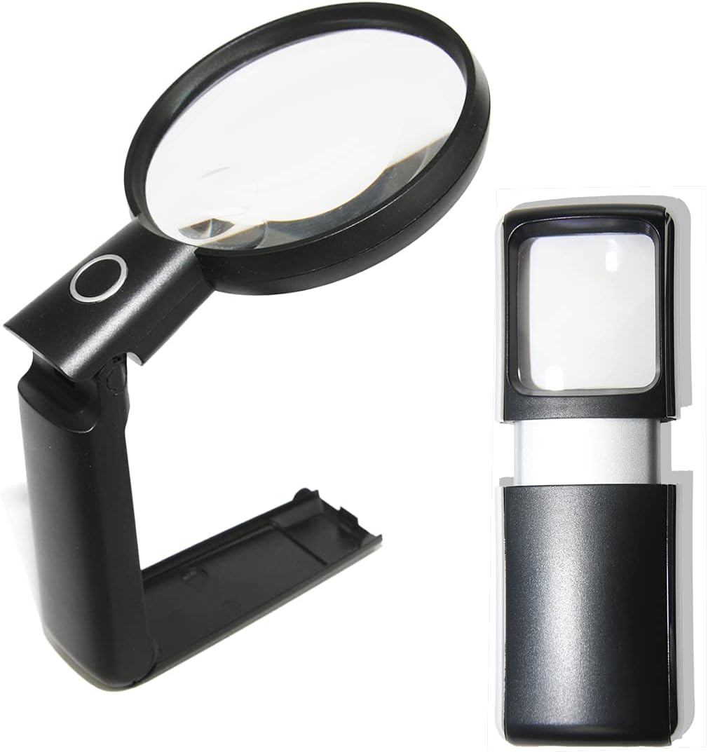 EASY MAGNIFIERSmall Magnifying Glasses with LED Light; Small Magnifier 3X Lighted Magnifying Lens; Best Lit Optical Glass Set; Helpful Gift for Low Vision