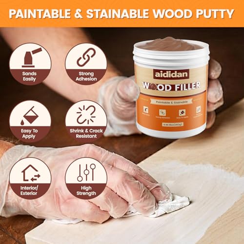 Image of Wood Filler, Wood Putty, Wood Hole Filler, 16 Oz Walnut Wood Repair Kit | Paintable & Stainable Wood Filler Putty, Wood Furniture Scratch Cracks Holes Repair, Exterior Wood Filler Water Resistant