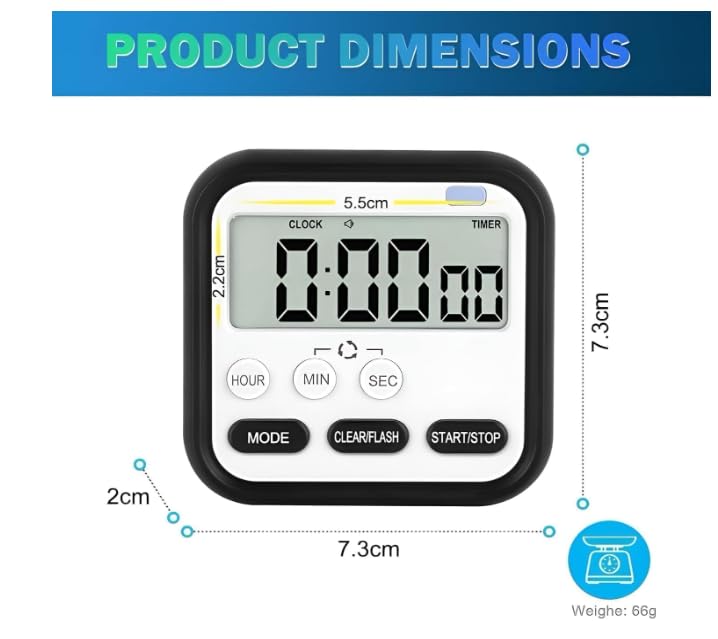 Image of Stopwatch Timer for Study Kitchen Timer Large LCD Screen 24hr Digital Display Magnetic Retractable Stand Loud Alarm Countdown Flashing Light for Students Cooking Black