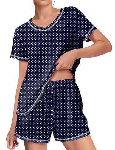 Image of Ekouaer Womens Pajamas Sets Soft 95% Cotton Pjs Short Sleeve Lounge Sets | Comfy Sleepwear Sets with pockets, ideal for Home, Mom, Party, Gifts, Daily Wear