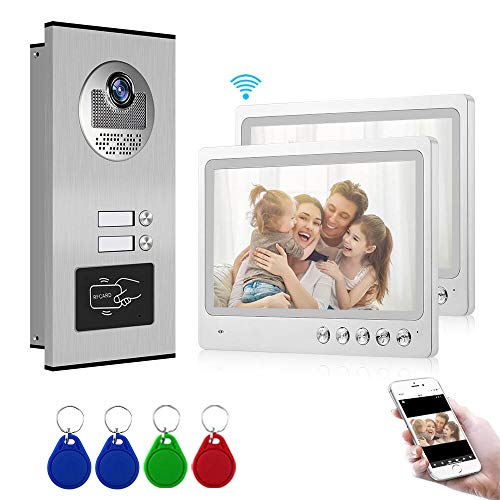 Video Türsprechanlage 2 Familienhaus WOLILIWO Video Türklingel WiFi 9 Zoll Monitor Türstation,Freisprech Gegensprechanlage,RFID