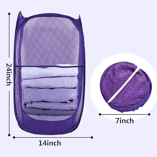 Image of Pop Up Laundry Hamper, Mesh Laundry Basket Collapsible, Foldable Hamper for Travel and Storage (Purple)