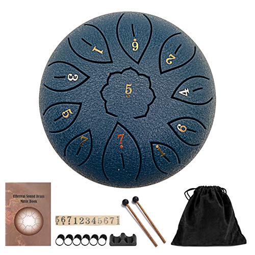 Steel Tongue Drum 11 Notes 6 Inches, Dia Lotus type Steel Handpan Drum Tung Drum C-Key with Mallets Book, Notes Sticker, Drum Stick Holders, Finger Picks, Bag for Children Beginner