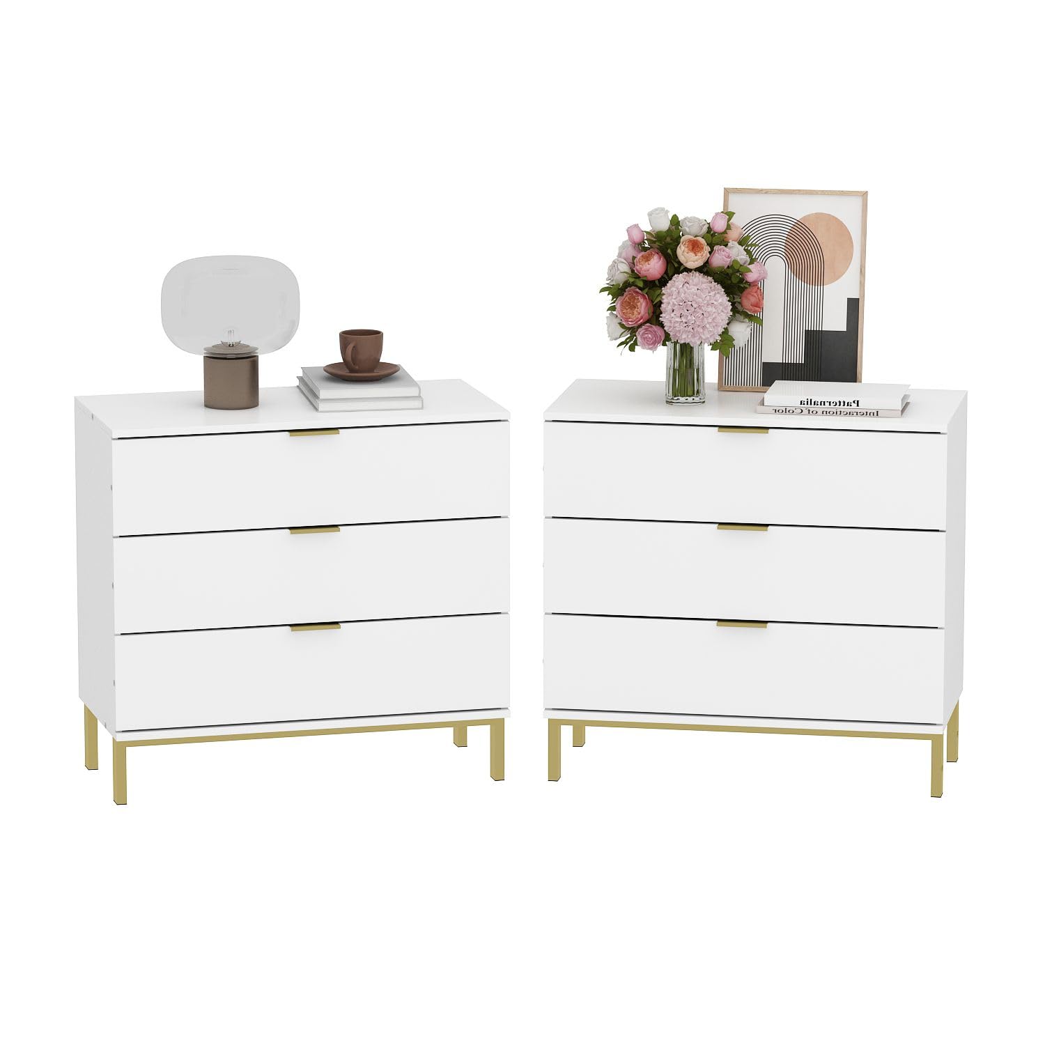 Amazon.com: MOUMON White and Gold Nightstands Set of 2 Side