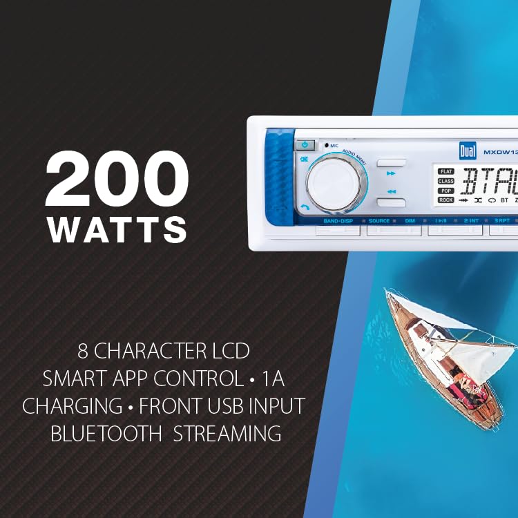 Image of Dual Electronics MXP152W Marine Stereo Bluetooth with 6.5 inch Speakers&Antenna | Complete boat audio kit, two 6.5 inch marine speakers & antenna included, AM /FM receiver, USB with 2.1A charging, white finish