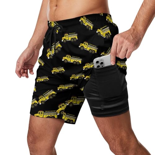 Fire Truck Mens Swim Trunks Swimming Board Shorts with Compression Liner Summer Beach Bottom2