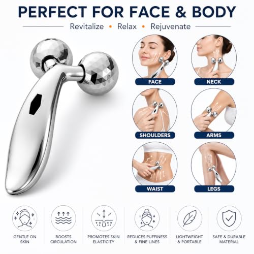 Image of 3D Face Roller Massager | Y Shape Facial Massage Roller for Face, Chin, Neck & Jawline | Metal Beauty Roller for Skin Care, Face Sculpting & Body Relaxation