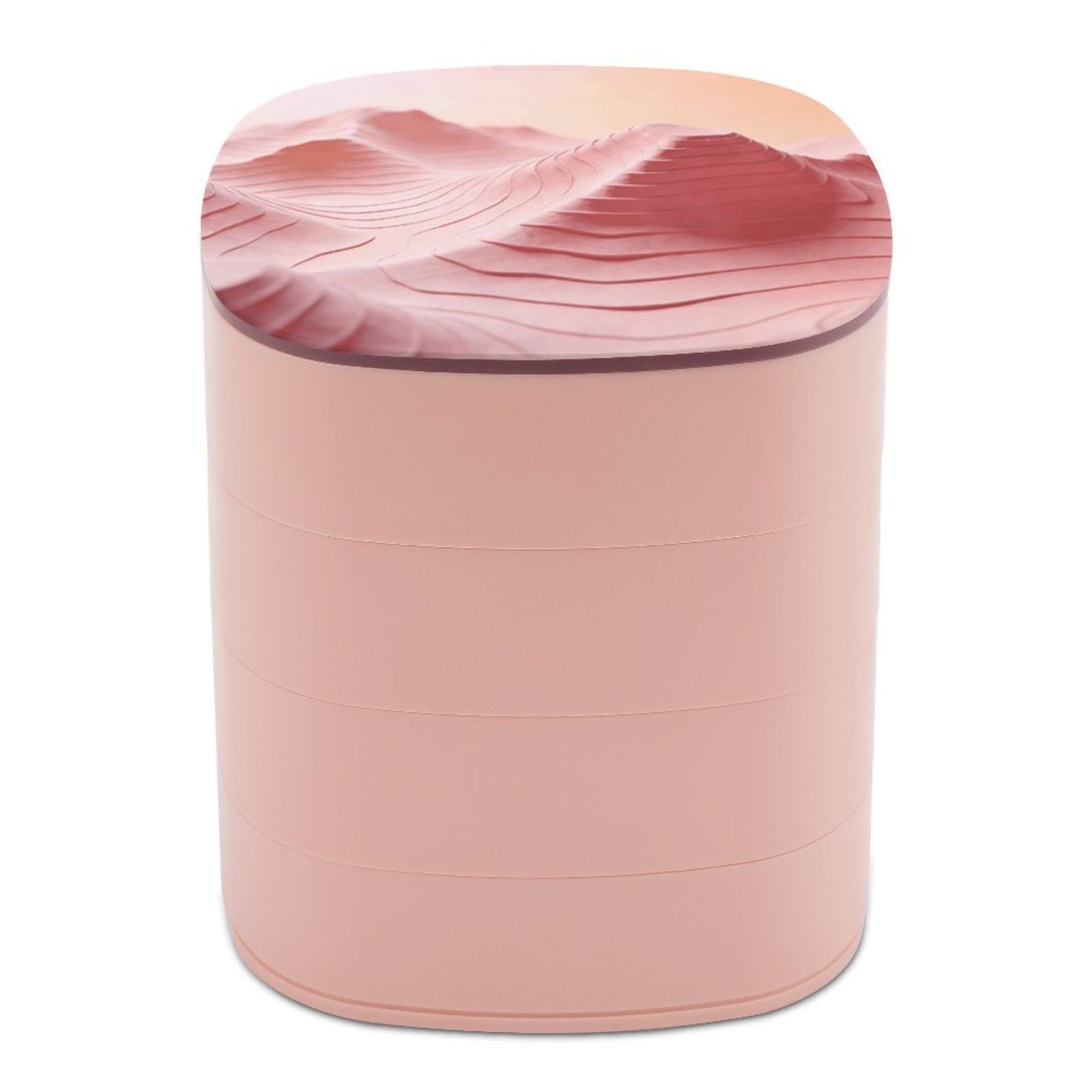 LZQPOEAS Pink Topographic Jewelry Box Women Jewelry Organizer Travel Jewelry Case Cute Necklace Ring Storage Organizer 4-Layer Rotating Jewelry Tray Case with Mirror for Bracelets