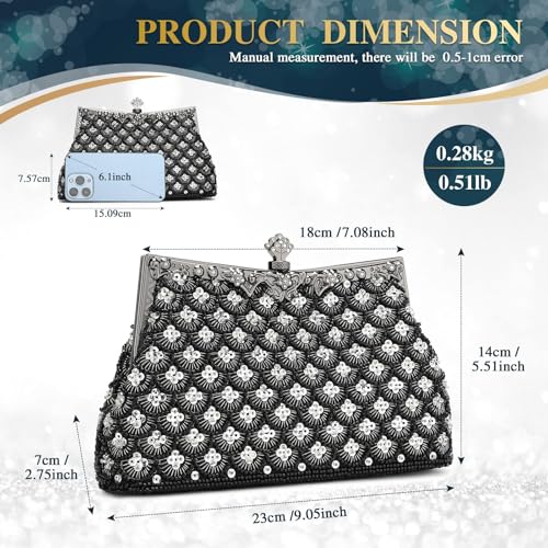 Image of UBORSE Women Vintage Floral Beaded Rhinestone Embroidery Clutch Evening Handbag Wedding Party Purse Vintage Bags