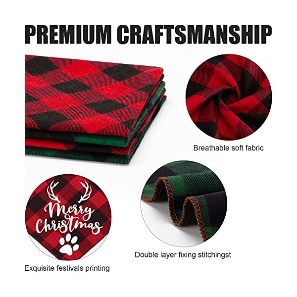 4 pack merry christmas dog bandanas - classic triangle fall xmas christmas printing dogs red plaid scarf bibs kerchief gifts set - pet holiday accessories decoration for small to large puppy dogs cats - image 4