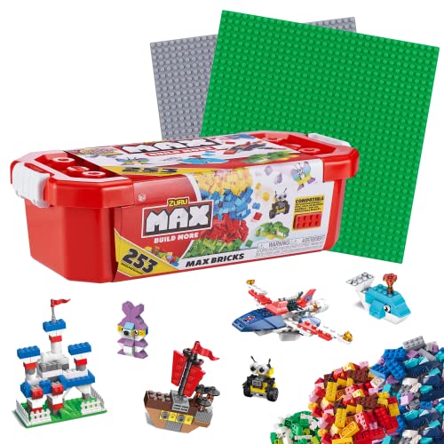 Zuru Ladrillos 10 x 10 Pulgadas 83137 25,4 x 25,4 cm, Color MAX Build More-Juego (253 Bloques de construcción y 2 Placas Base, 25 x 25 cm) Compatible con Otras Marcas Grandes