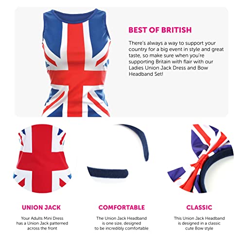 VE Day Ladies Union Jack Dress and Bow Headband, Medium - Image 2