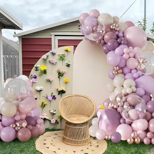 Purple Balloon Arch Kit 132Pcs purple and Pink Balloon Garland Arch Kit with Dusty Light Pink Gold Pink White Clear Balloons for Birthday Baby Shower Bridal Shower Wedding Decorations — view 2