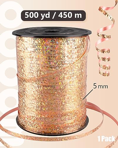 Image of PartyWoo Shiny Metallic Ribbon, 500 Yard Curling Ribbon for Crafts & Gift Wrapping, Rose Gold & Champagne Gold, Ideal for Balloons, Hair, Florist Flowers (1 Roll)