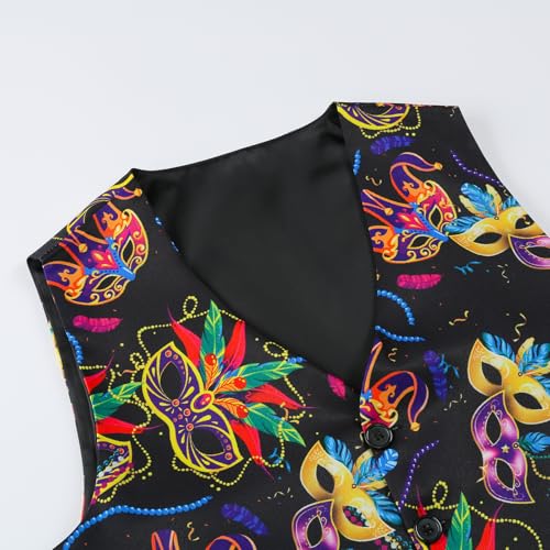 Image of yolsun Men's Mardi Gras Vest 3D-Print Festival Party Holiday Waistcoats Mardi Gras Outfit (Colorful Party Mask, Medium)