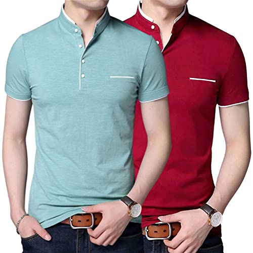 Image of Pixie Fashion Stylish and Handsome Mandarin Collar Half Sleeve T Shirt for Men Combo (Pack of 2)