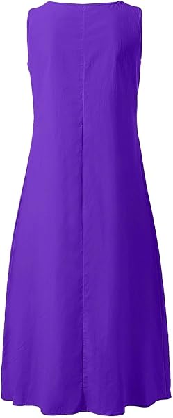 Robe Femme en Coton Lin Chic et Elegant à Col en V Robes Mi Longue D'Été de Fluide Trapèze Robe Légère et Aérée Boho de Plage - 4