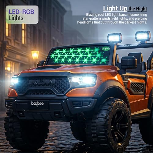 Image of Baybee 4x4 TurboX Pro Electric Car for Kids with Remote Control | Baby Electric Rideon Cars with Swing Mode, RGB Lights & Music | Rechargeable Battery Operated Jeep for Kids 2+ Years (Metallic Orange)
