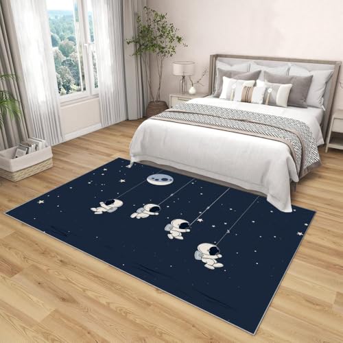 Tapis de sol intérieur antidérapant et absorbant grand format lavable motif bleu - 4