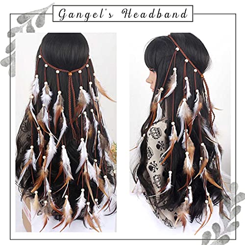 Gangel Bohemian Feather Hairband Indian Gypsy Headband With White And Brown Feather Tassel Hemp Rope For Festival Masquerades Carnival Hippie Costume Indian Hair Feather Women's Hair Prom Accessories #TOP1