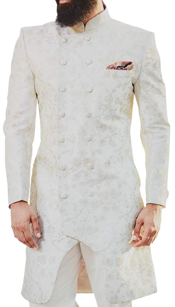 Sherwani for Men Wedding Cream Double Breasted Style Indowestern Sherwani SH1082