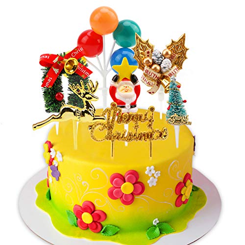 HOWAF 7 Estilo Navidad Cake Tarta Toppers Decoración, Brillo Feliz Navidad Pastel...