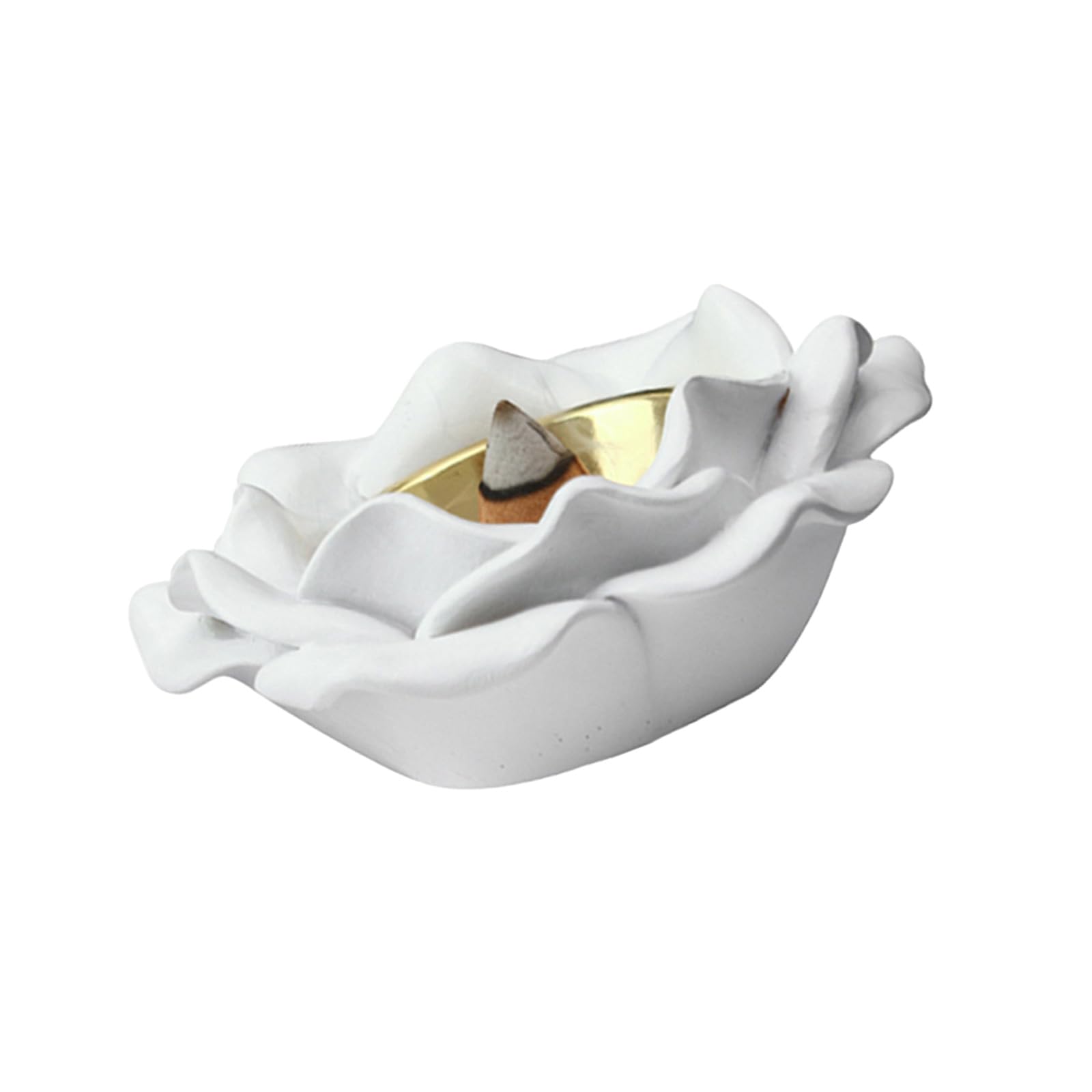PANGBOER Desk Decor Rose Holder, White Resin Holder with Backflow Center Cup and Layered Petals for Shelves, Bedside Tables, and Corners Flower White Rose Backflow Cone Tabletop Decor Desk Shelf Tea