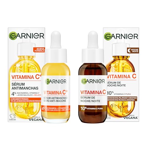 Garnier Vitamina C Sérum Dúo Antimanchas Día y Noche para piel apagada y tono desigual - Dúo antimanchas para una piel más luminosa, Cruelty Free y fórmula vegana - 2 productos