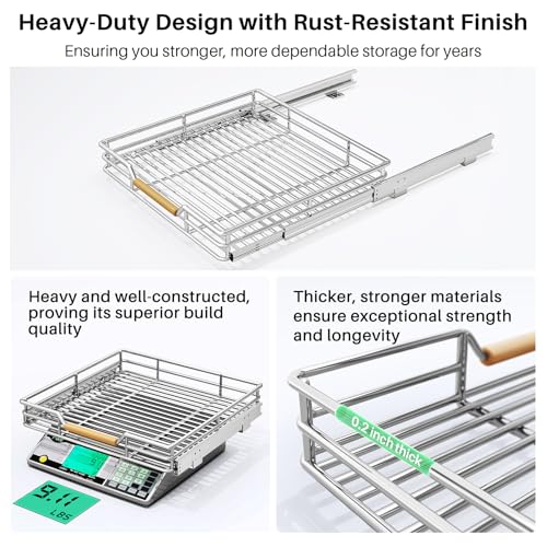 Image of Pull out Cabinet Organizer, 21 inchW X 21 inchD, Heavy Duty Smooth Sliding Under Cabinet Shelves for Pots and Pans, Full-Extension Roll out Drawers, Slide out Organization for Home Kitchen Pantry