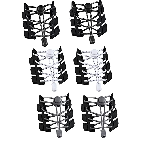 SYXLS 3 Pares de Cordones Elásticos, Cordones Elásticos de 120 cm, Reflectante Cordones de Zapatos Sin Atar, Cordones Elásticos Ajustables sin Corbata, para Niños, Adulto, Ancianos Cover