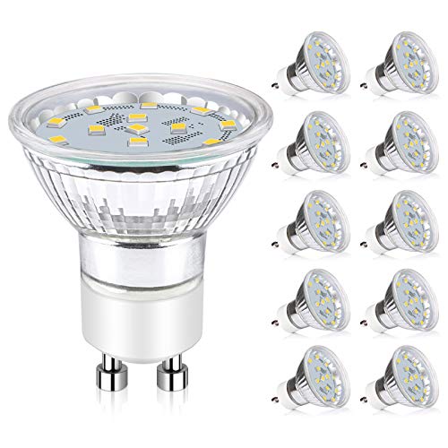 Ascher GU10 LED Light Bulbs, 50W Halogen Bulbs Equivalent, 4W, 400 Lumens, Non-Dimmable, 5000K Daylight White,120° Beam Angle, LED Bulbs for Recessed Track Lighting, GU10 Base, Pack of 10