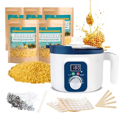 KQU Beeswax Candle Making Kit for Adults, 5lb Beeswax, LED Display Wax Melter, Cotton Wick, Wick Stickers