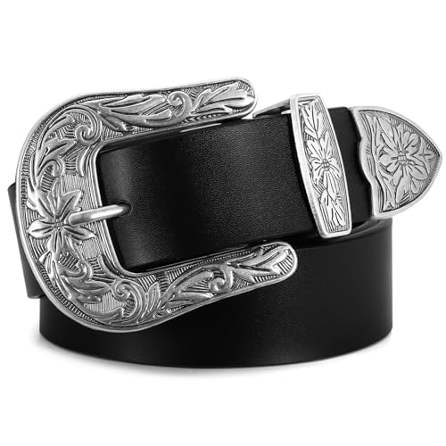 SANSTHS Western Belts for Woman, Cowboy Cowgirl Belt for Women Men Vintage Leather country Belt for Pants Dresses, 1 3/8
