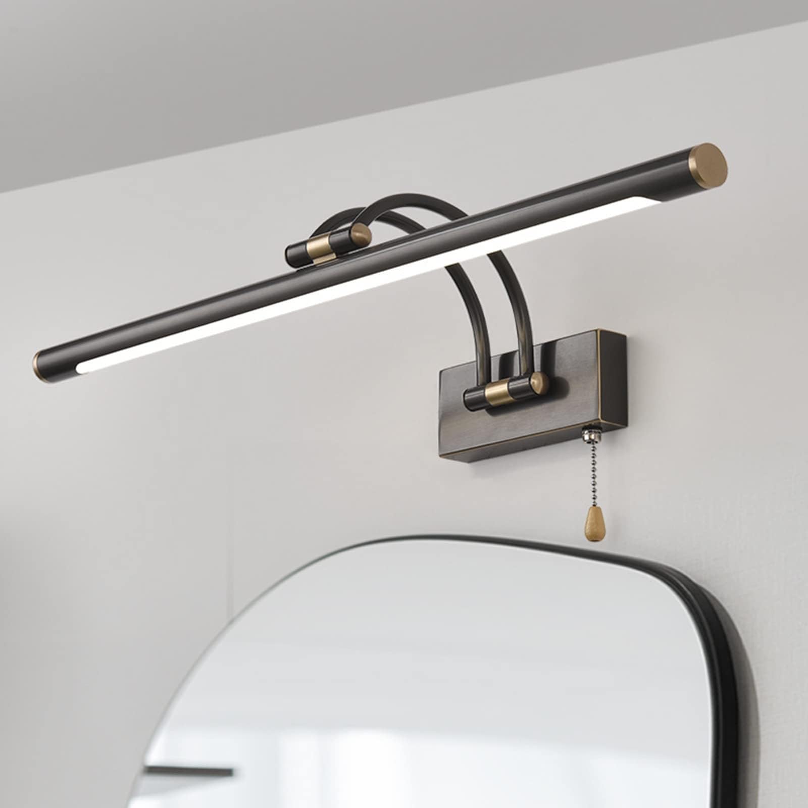 luce bagno occupato Lampada da specchio da bagno faro a specchio a LED in acrilico rame con interruttore a tirante villa domestica semplice e creativa(Color:Neutral Light,Size:45cm)