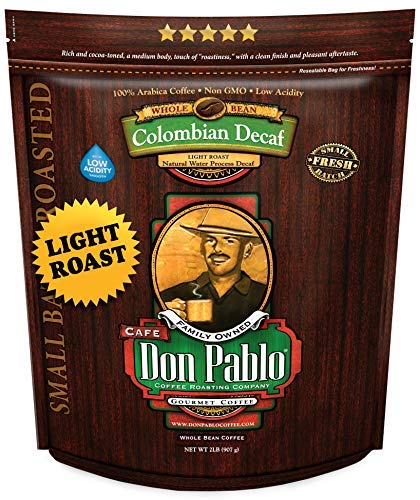 2LB Don Pablo Colombian Decaf Light Roast - Swiss Water Process Decaffeinated - Light Roast Whole Bean Coffee - Low Acidity - 2 Pound (2 lb) Bag