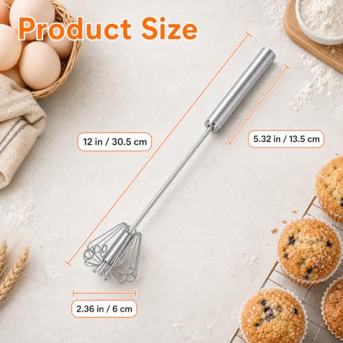 Image of Qukaka Hand mixer egg beater,stainless steel semi automatic whisk,egg spinner,wisking tool,whipped cream dispenser,easy whisks for cooking,Beating&Stirring(12in)
