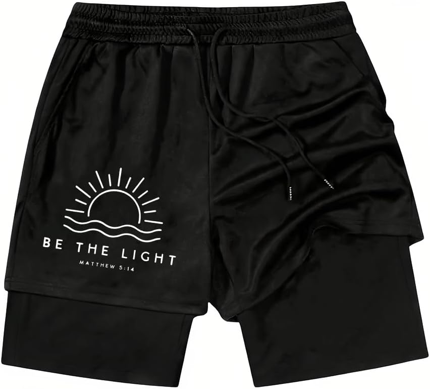 Mens Graphic Shorts I Can Do All Things Through Christ 2 in 1 Christian Shorts Faith Cross Workout Gym y2k