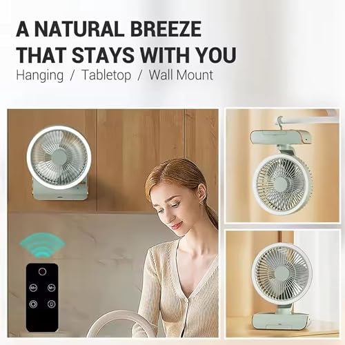 Image of Zemic 4000mAh High Speed ๐๐๐๐ก๐๐ซ๐ ๐๐๐๐ฅ๐ Table Fan for Home, ๐๐ฌ๐๐ข๐ฅ๐ฅ๐๐ญ๐ข๐ง๐ ๐๐๐ง with ๐๐๐ ๐๐ข๐ ๐ก๐ญ | ๐๐๐ ๐๐๐ซ๐ฌ๐จ๐ง๐๐ฅ Fan, ๐๐๐ฆ๐จ๐ญ๐ Control ๐ ๐๐ฉ๐๐๐ (Green)