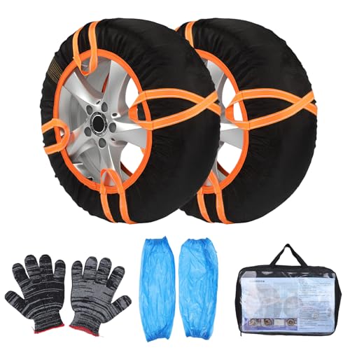 WODHMIEY 2 Pack Tire Snow Socks - Polyester Textile Snow Chain Alternative, Anti-Skid Tire Socks for Cars, Sedans, SUVs, Trucks - Quiet Tire Traction Device and Snow Traction for Tires