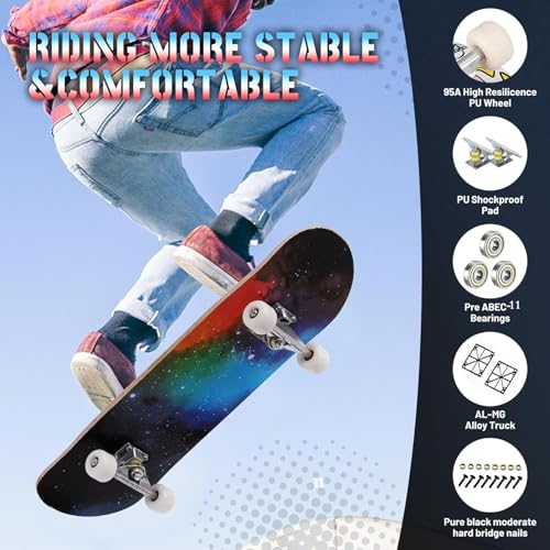 Image of Pro Complete Skateboards for Beginners Girls Boys Kids Youths Teens Adults 31 inchx8 inch Skate Boards 7 Layers Canadian Maple Double Kick Deck Concave Longboard