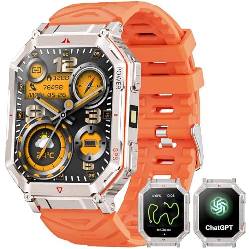 Image of Military Smart Watches for Men with GPS,Compass,2.01 inch HD Display Bluetooth Calls,Smartwatch with GPT Voice Assistant,LED Flashlight,Fitness Tracker with 120+ Sports Modes,Compatible with Android & iOS
