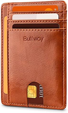 Buffway Slim Minimalist Front Pocket RFID Blocking Leather Wallets for Men Women - Alaska Brown