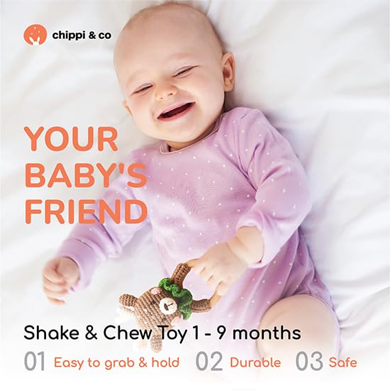 Miniatura 7 de Chippi & Co Anillo de sonajero de madera con mordedor de ganchillo, ciervos marrones, cervatillo de peluche, bebé, recién nacido, niño, niña, 0, 3,