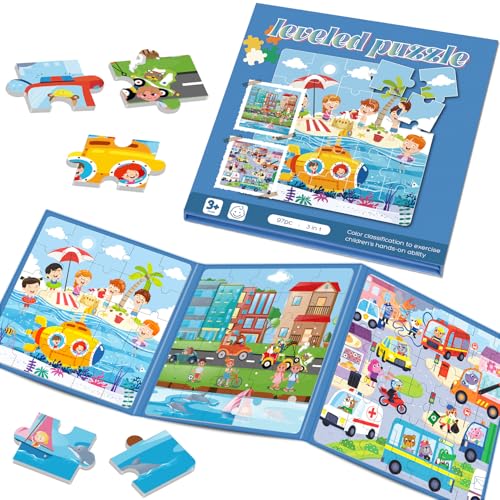 Image of Magnetic Puzzles for Toddlers 3-5 Toddler Puzzle Travel Toys (Traffic) | Jigsaw Puzzles for Kids 97-Pieces Travel Toys Transportation Puzzles Ages 4-6 Road Car Trip & Airplane Activity