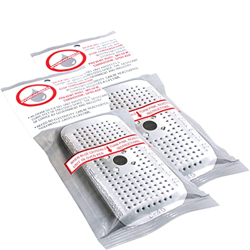 Silica Gel Moisture Absorbers For Camera (40 Grams 2 Pack). Blue To Pink. Telescopes Safe Dehumidifier Rechargeable. Reusable Desiccant Dehumidifier. Made In Usa Silica Gel Desiccant Mini Canisters #TOP2
