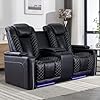 Home theater seating electric power loveseat recliner with usb ports and cup holders breathable faux leather dual recliner with hidden arm storage for living room black  urban country home decor