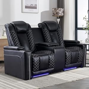 Home Theater Seating Electric Power Loveseat Recliner with USB Ports and Cup Holders Breathable Faux Leather Dual Recliner with Hidden Arm Storage for Living Room Black