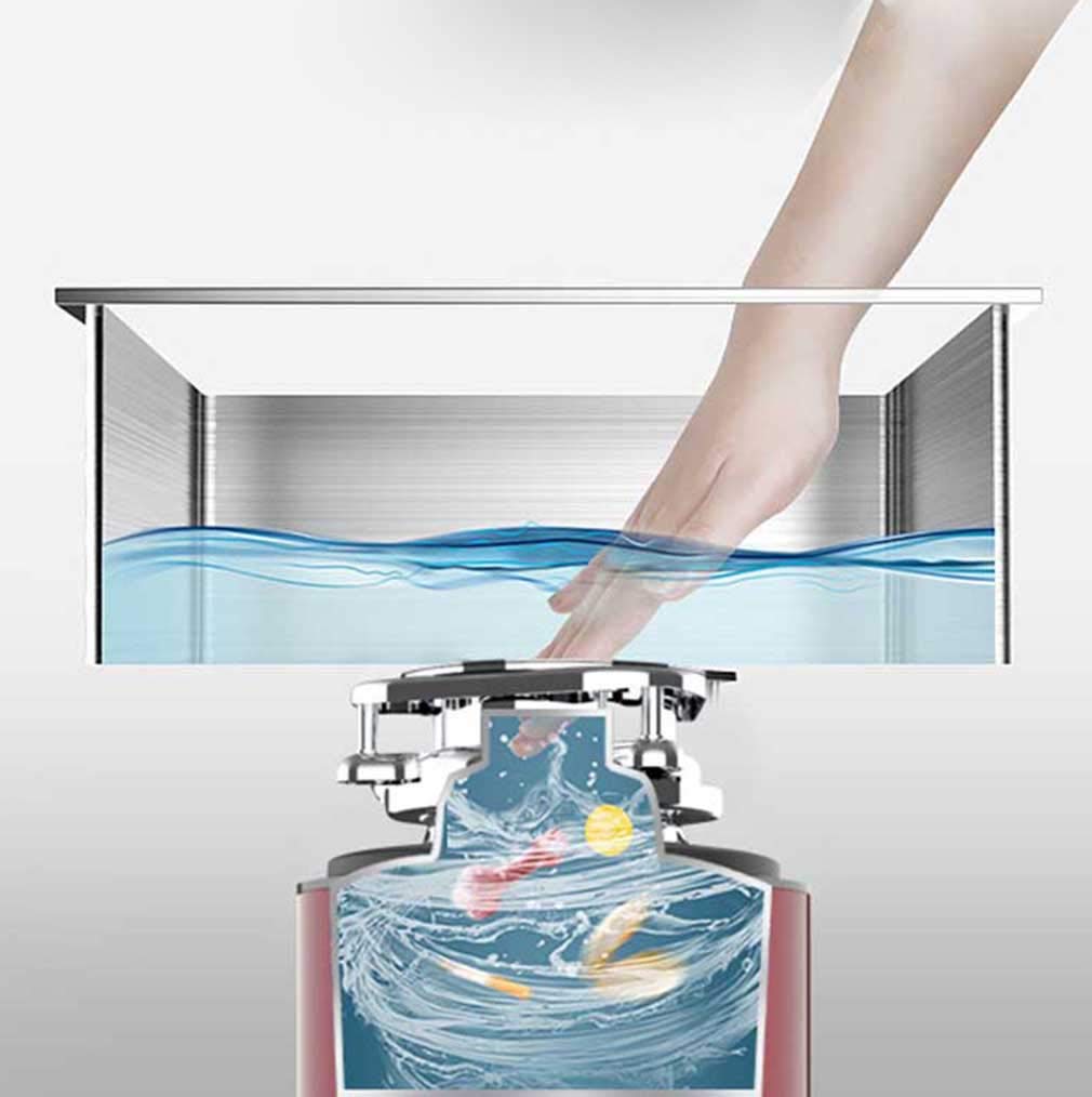Durable Broyeur de déchets Alimentaires Élimination des ordures ménagères avec Un Bouton Poussoir pneumatique Protection Anti-surchauffe et Anti-Surcharge Protection Anti-Bruit Cuisine, Red